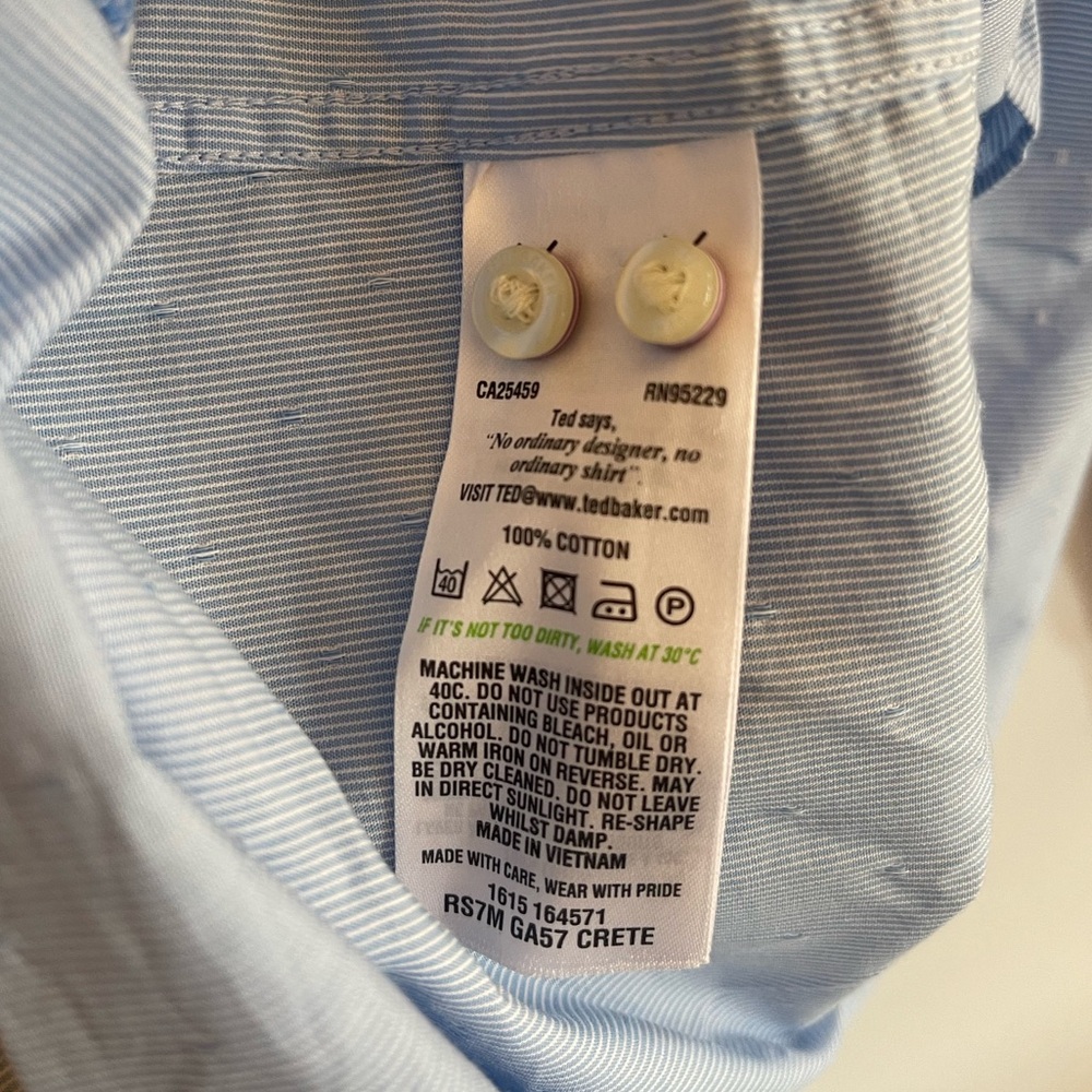 Ted Baker Endurance Blue Microstripe Dress Shirt – Floral Trim – Size 17 (34/35) - Picture 8 of 10